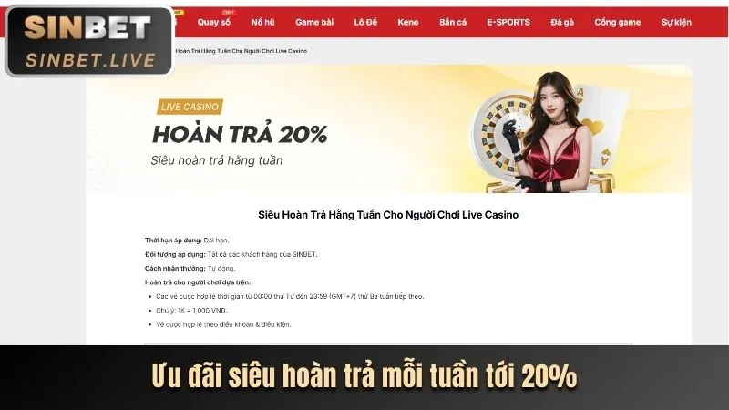 Hoàn trả casino và thể thao hàng tuần